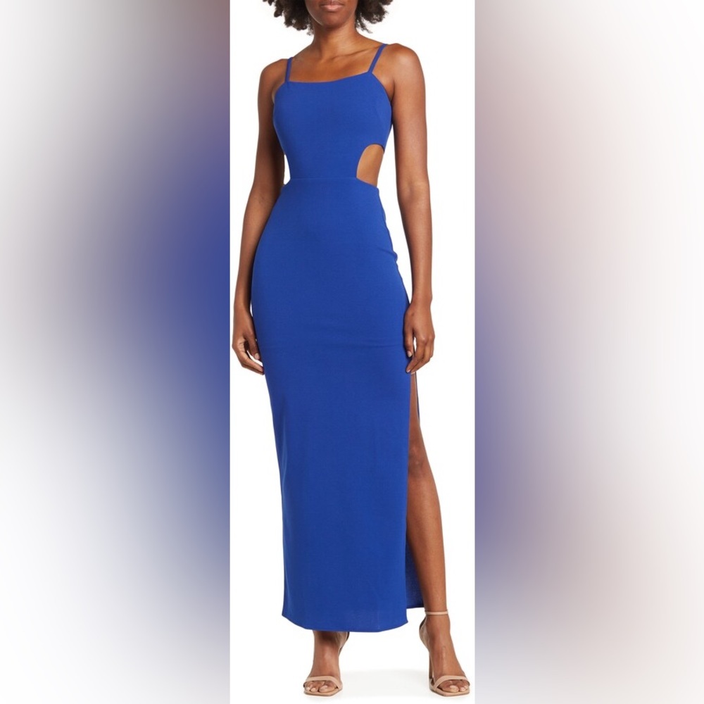 THE FASHION POET Side Cutout Tank Style Maxi Dress size L Navy